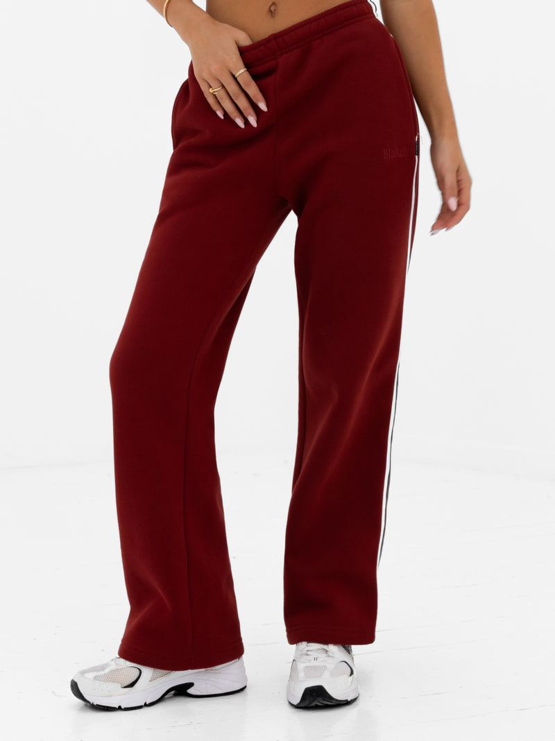 Jada Wide Leg Sweatpants - Maroon Red