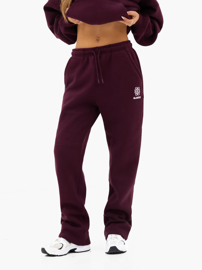 Iris Wide Leg Sweatpants - Dunkles Burgunderrot