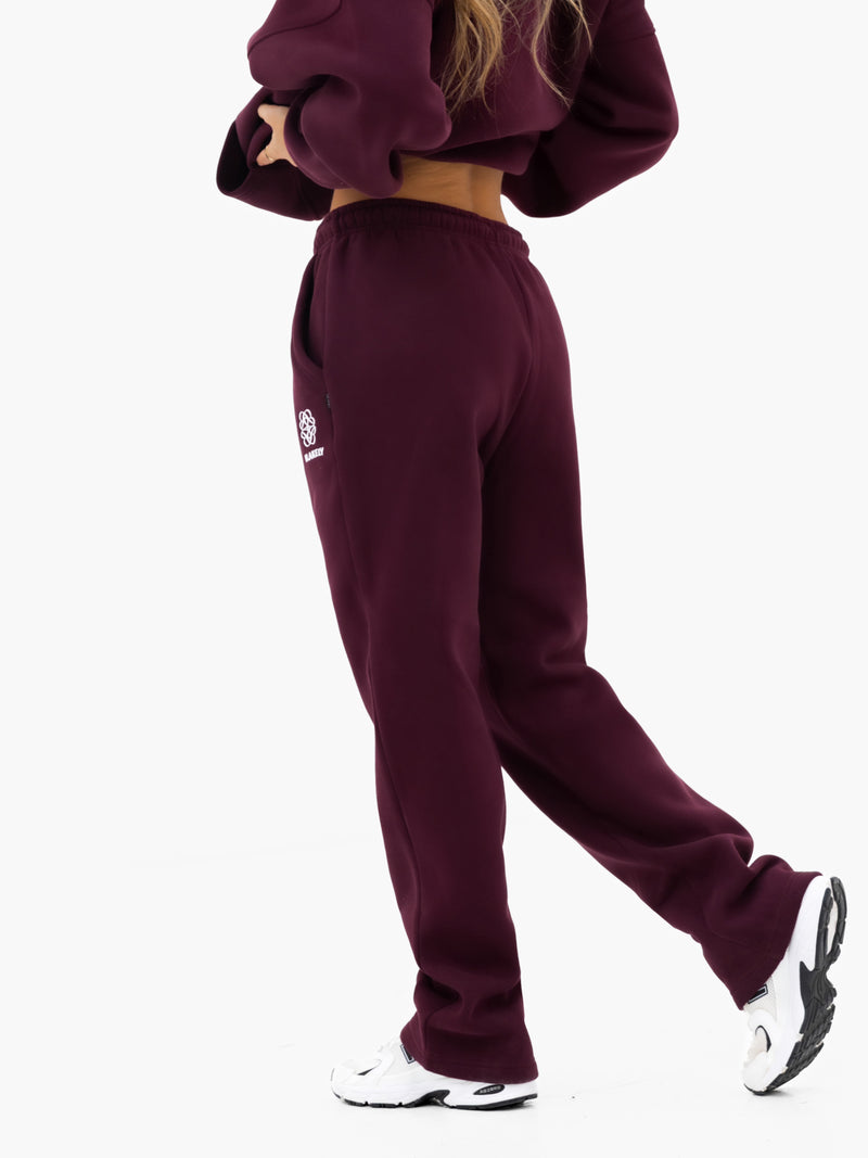 Iris Wide Leg Sweatpants - Dunkles Burgunderrot