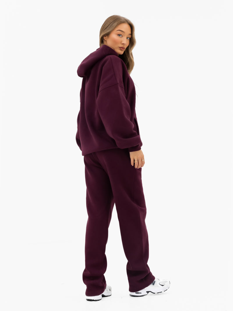 Iris Wide Leg Sweatpants - Dunkles Burgunderrot