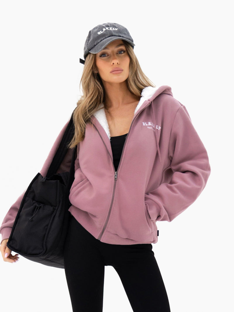 Heritage Oversized Full Zip Hoodie - Dusty Pink