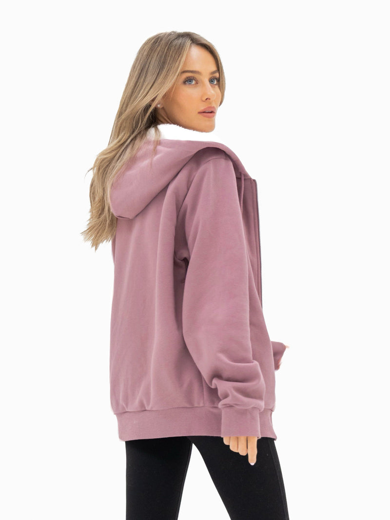 Heritage Oversized Full Zip Hoodie - Dusty Pink