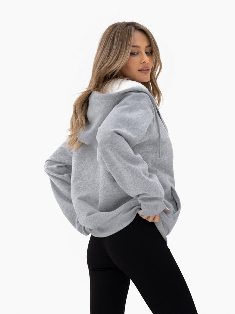 Heritage Oversized Full Zip Hoodie - Marl Grey