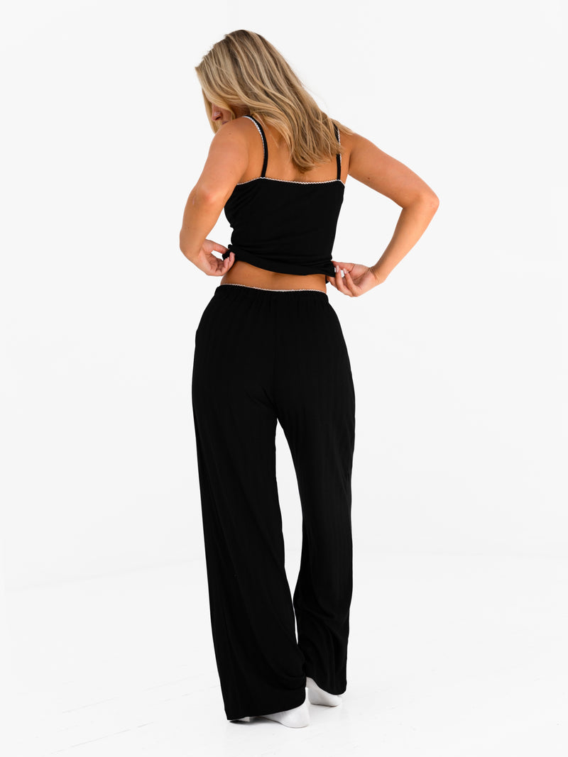 Aria Pointelle Top - Schwarz
