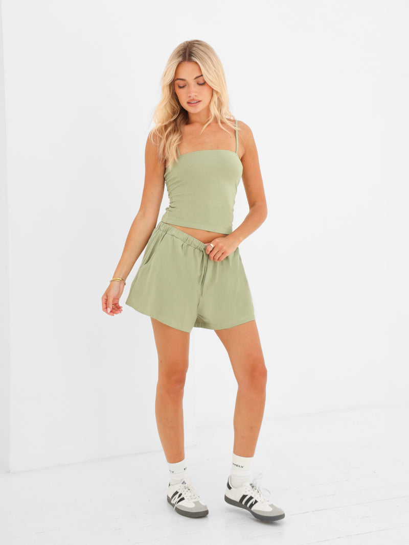 Ayla Cotton Cami Top - Vert Chaud