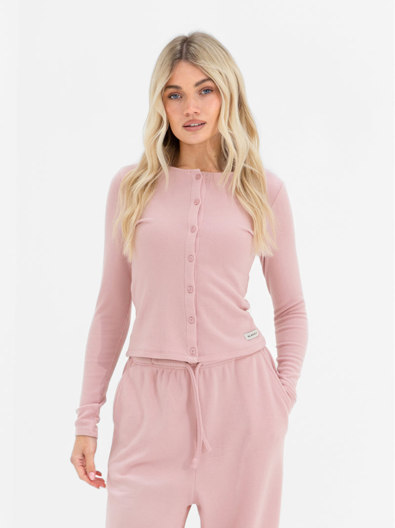 Ebony Button Up Cardigan - Zachte roos