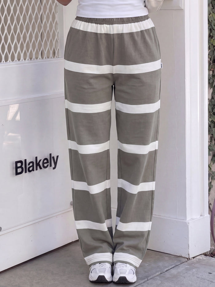 Tilly Striped Trousers - Safari Green