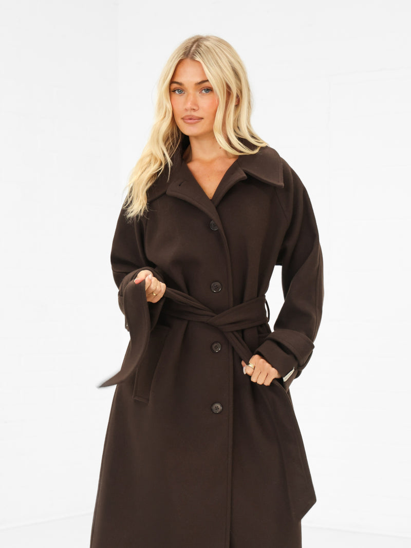 Madalyn Longline Coat - Marron foncé