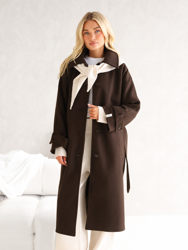 Madalyn Longline Coat - Marron foncé