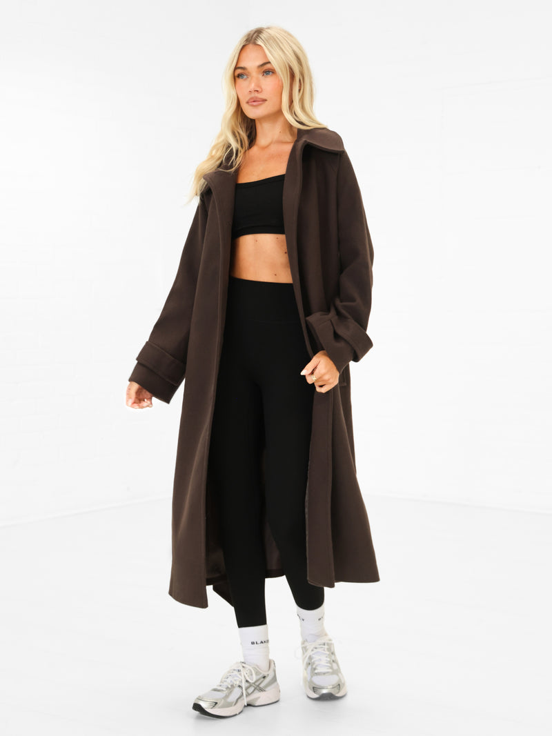 Madalyn Longline Coat - Marron foncé