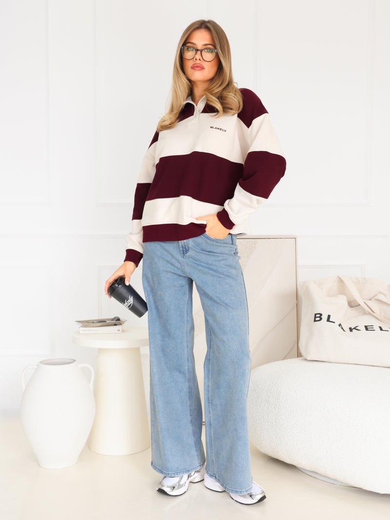 Harper Rugby Shirt - Dunkle Kirsche & Cremeweiß