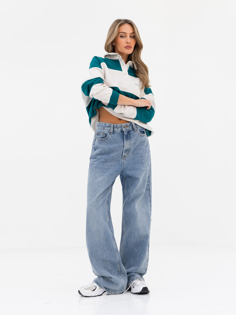 Harper Rugby Shirt - Teal & Off White