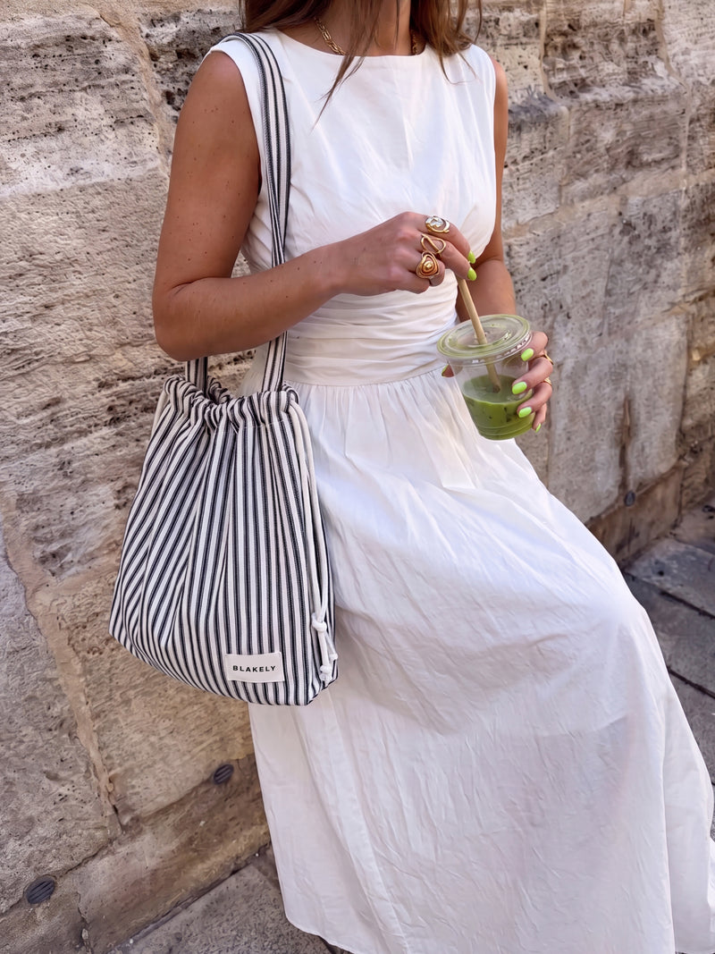 Lou Stripe Tote Bag - Dark Navy