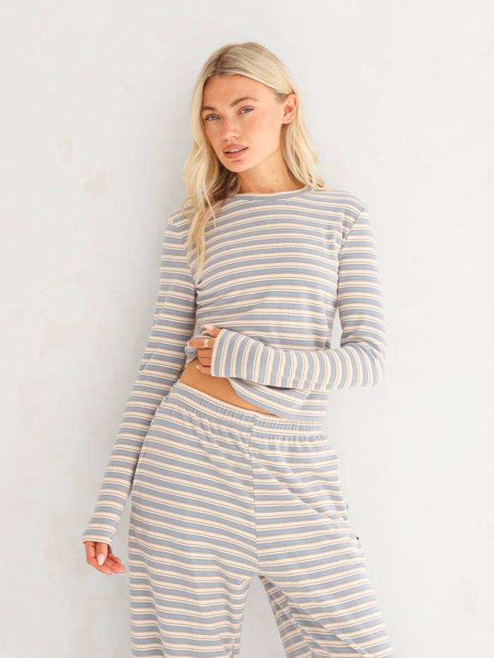 Sadie Stripe Long Sleeve Top - Rayures Bleu Layette