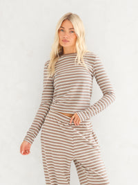 Sadie Stripe Long Sleeve Top - Tan Stripe