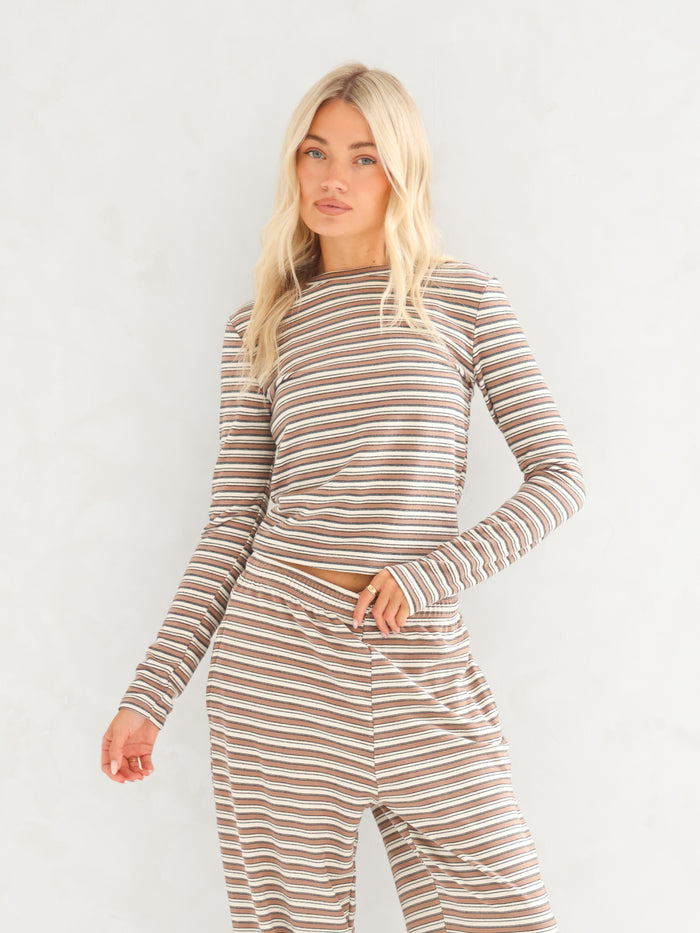 Sadie Stripe Long Sleeve Top - Rayure beige