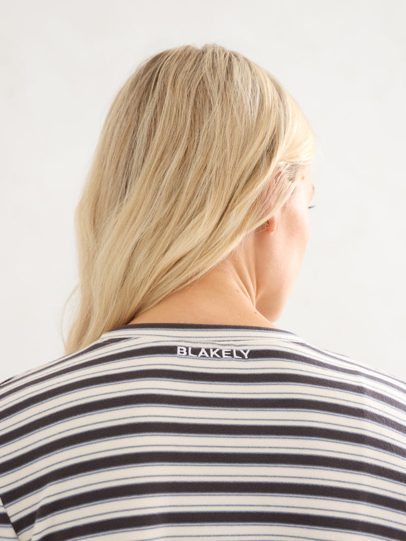 Sadie Stripe Long Sleeve Top - Antraciet Met Streep