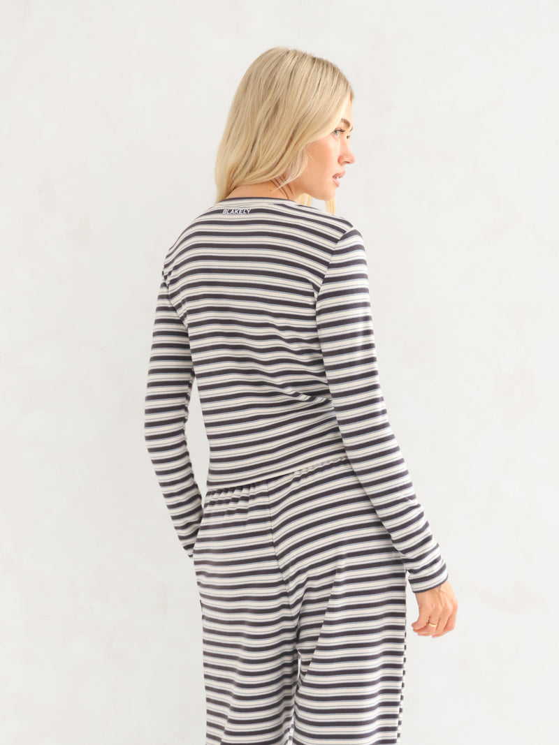 Sadie Stripe Long Sleeve Top - Antraciet Met Streep