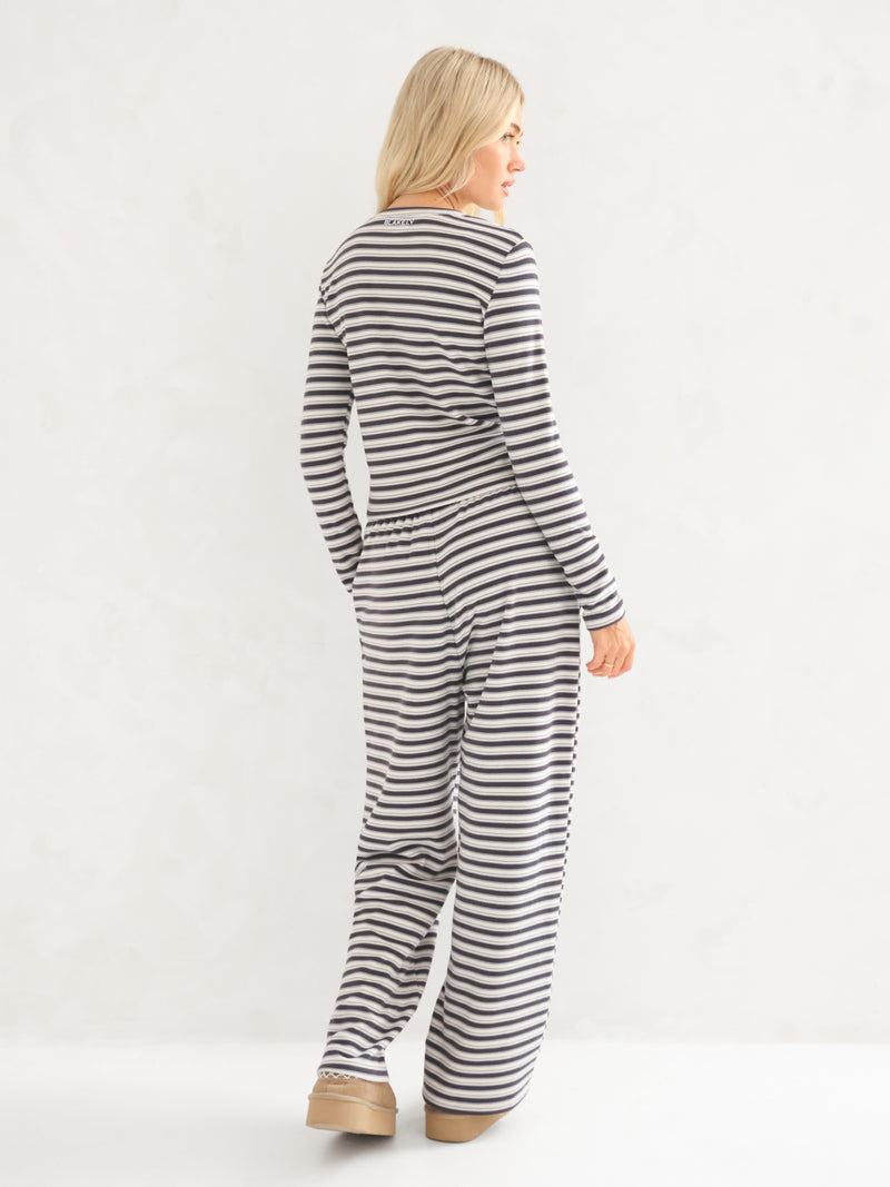 Sadie Stripe Long Sleeve Top - Antraciet Met Streep