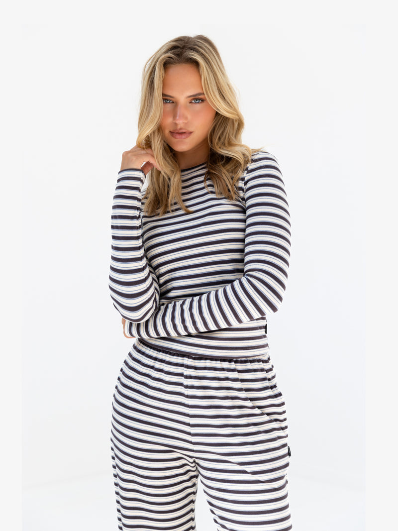 Sadie Stripe Top - Anthrazitfarbener Streifen