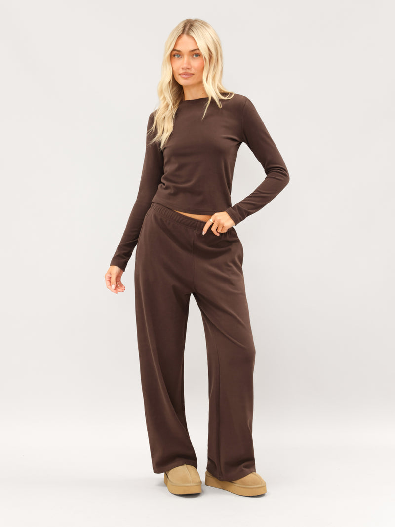 Sadie Wide Leg Trousers - Schokoladenbraun