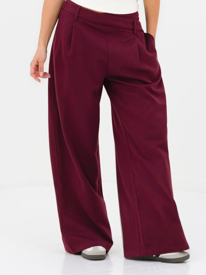 Kady Cross Over Trousers - Light Burgundy