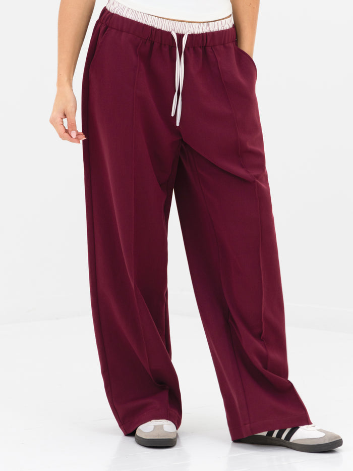 Alana Double Waist Trousers - Light Burgundy