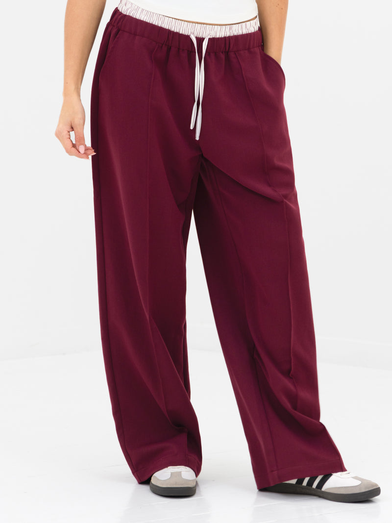 Alana Double Waist Trousers - Light Burgundy
