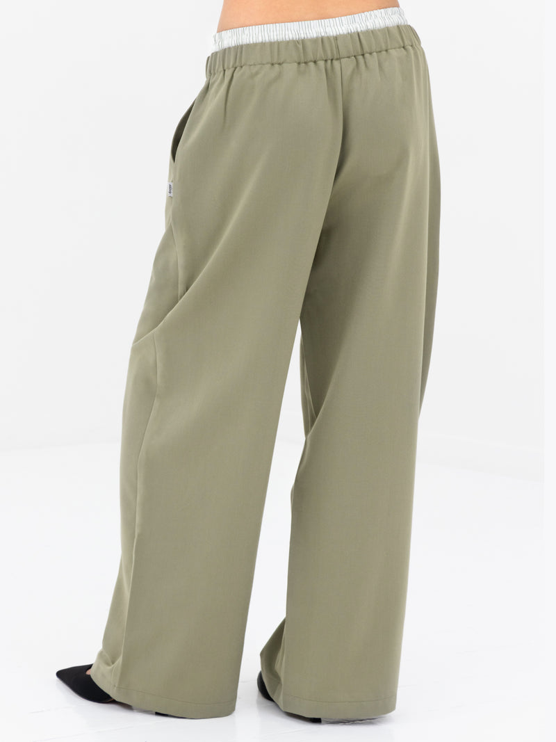 Alana Double Waist Trousers - Warm Olive