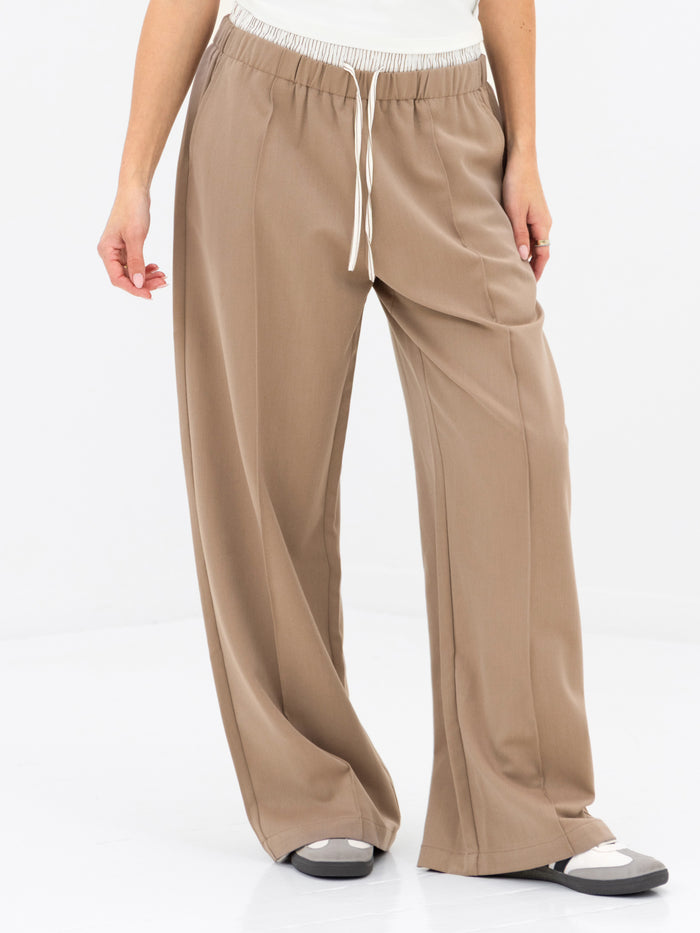 Alana Double Waist Trousers - Tan