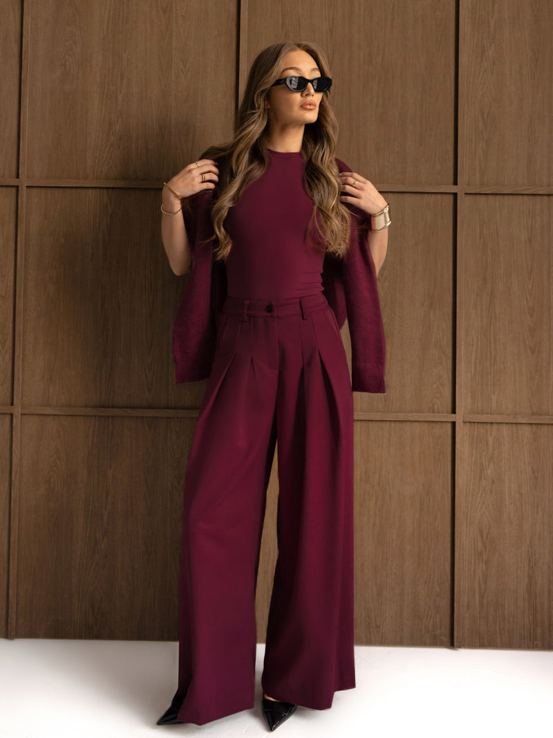 Ali Pleated Trousers - Burgundy
