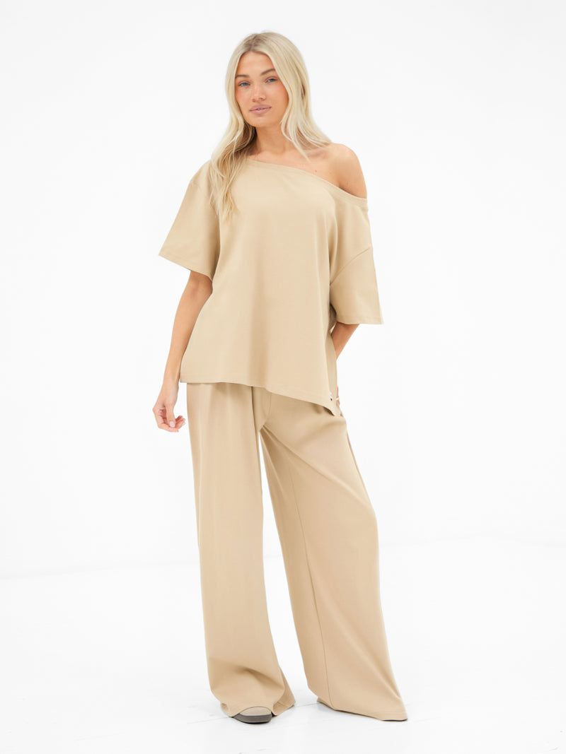 Cleo Off The Shoulder Top - Zacht bruin