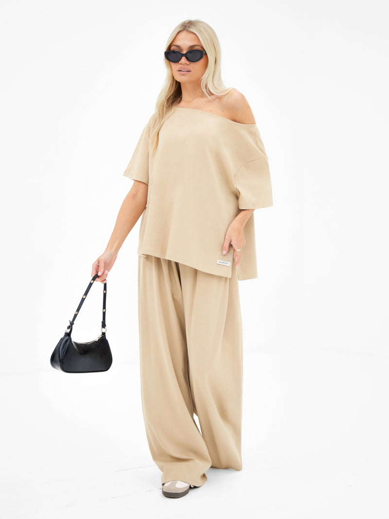 Cleo Off The Shoulder Top - Zacht bruin
