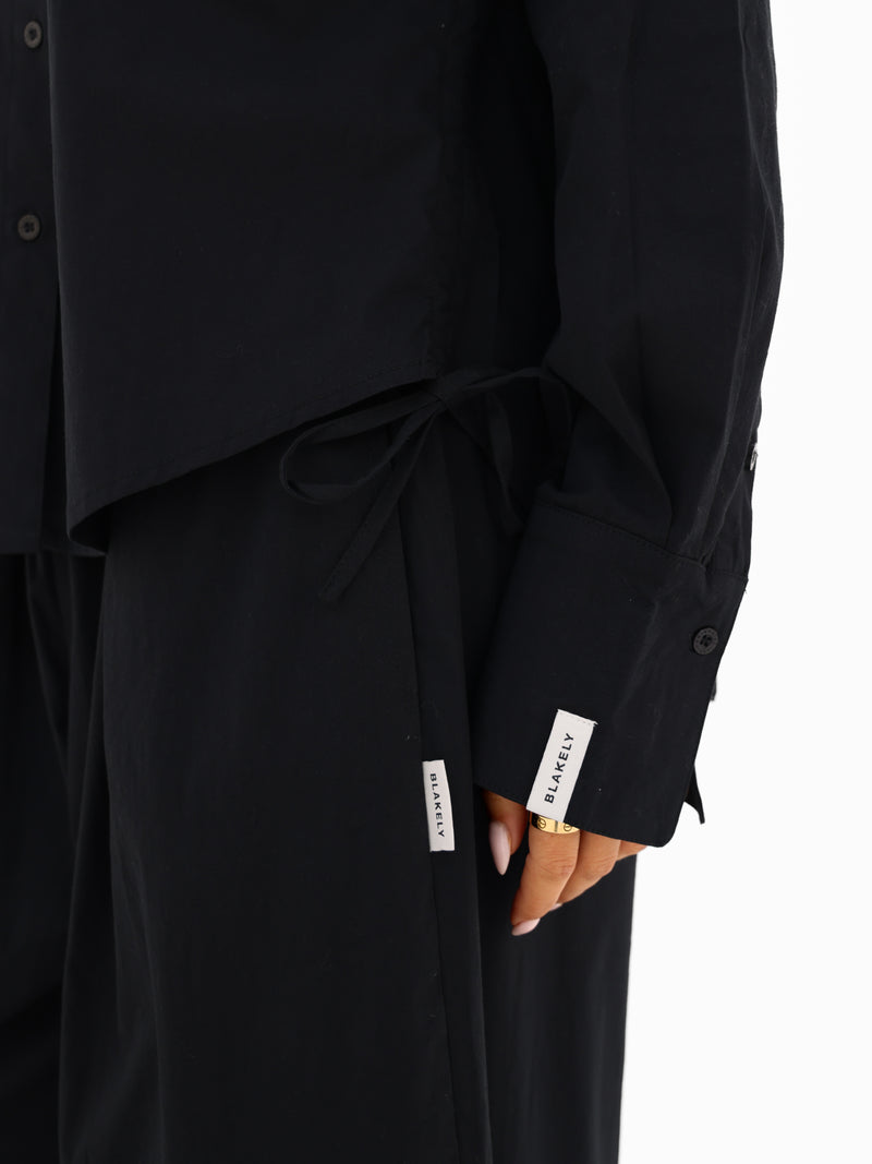 Kaia Wide Leg Poplin Trousers - Noire