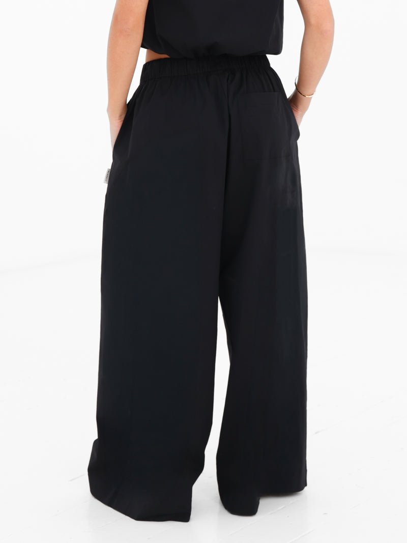 Kaia Wide Leg Poplin Trousers - Noire