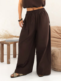 Kaia Wide Leg Poplin Trousers - Brun moka
