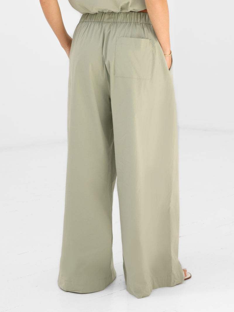 Kaia Wide Leg Poplin Trousers - Pistache