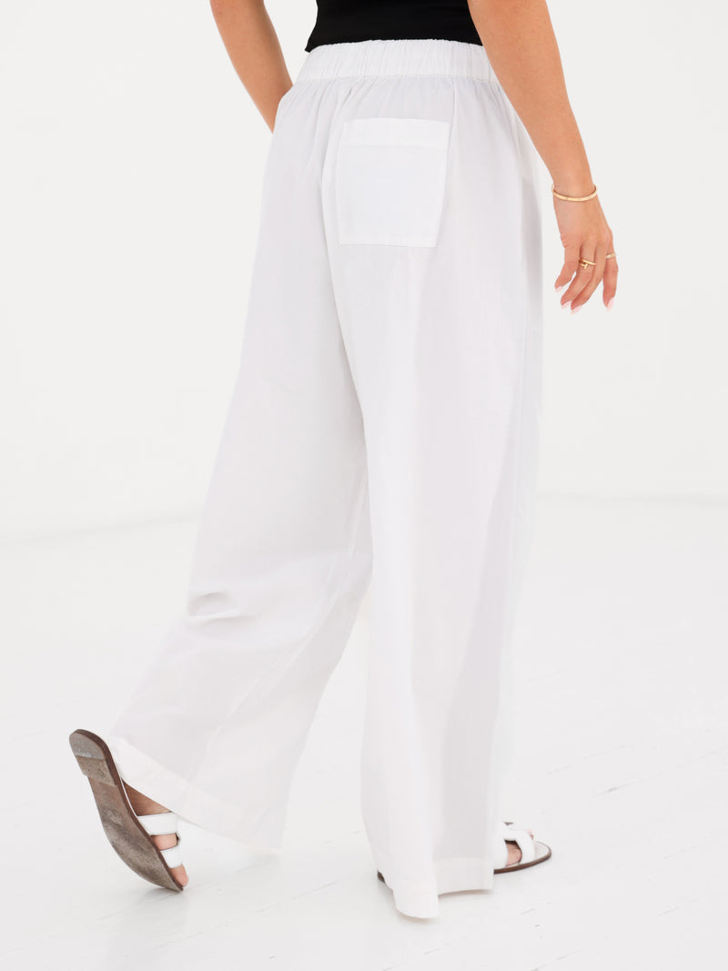 Kaia Wide Leg Poplin Trousers - Blanche