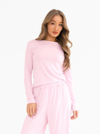 Rosie Pointelle Long Sleeve Top - Pale Pink