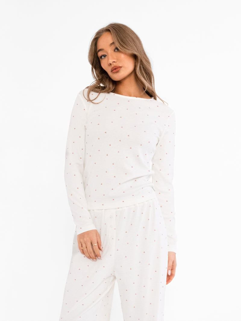Avery Pointelle Long Sleeve Top - Cherry Print