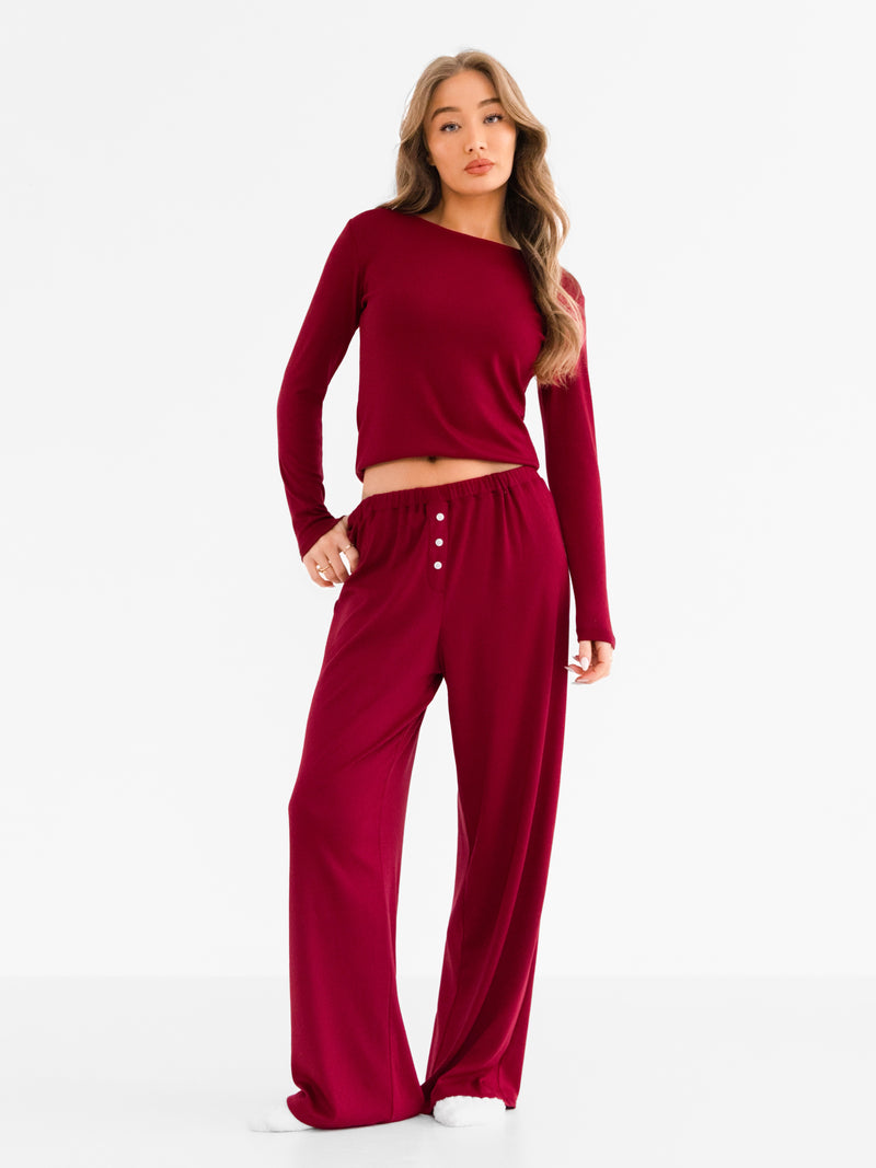 Rosie Pointelle Trousers - Soft Burgundy