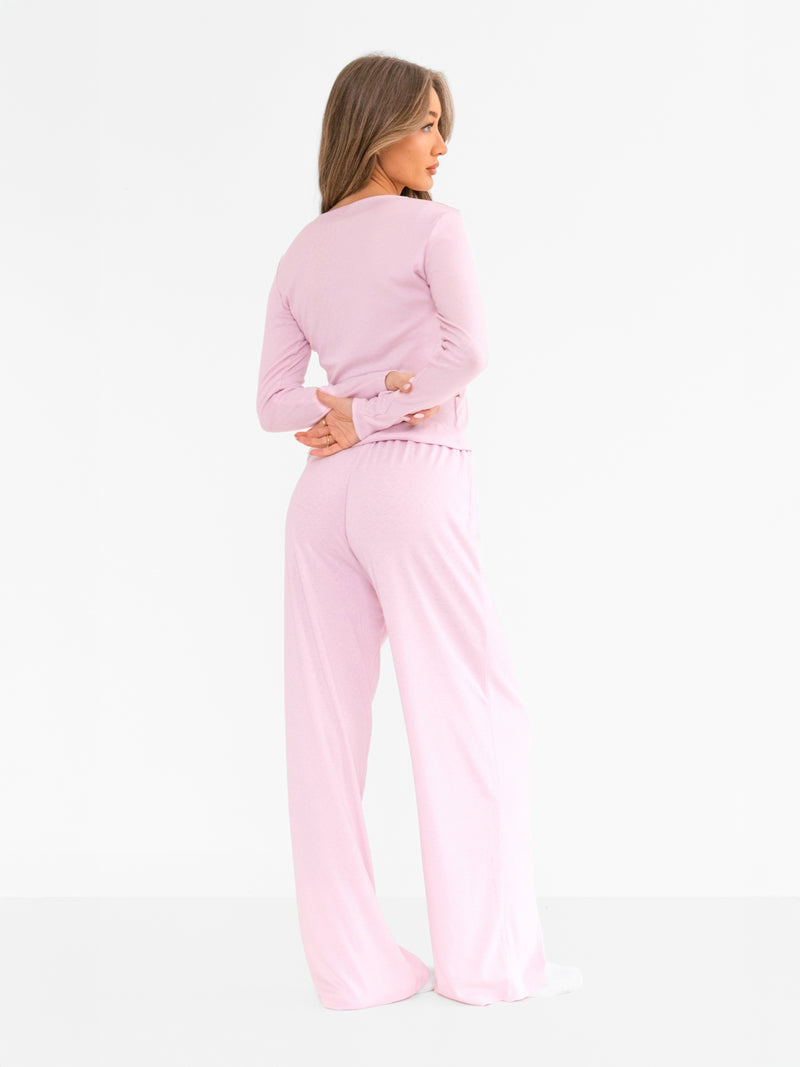 Rosie Pointelle Trousers - Pale Pink