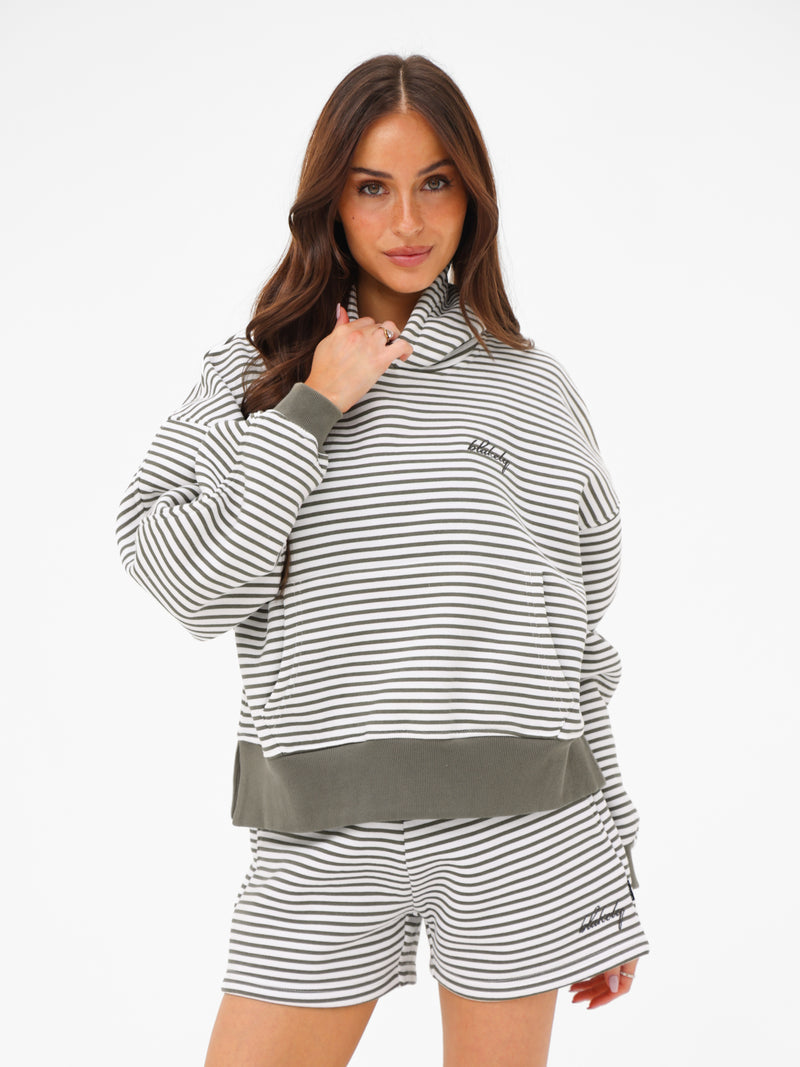 Shay Striped Hoodie - Safari Green