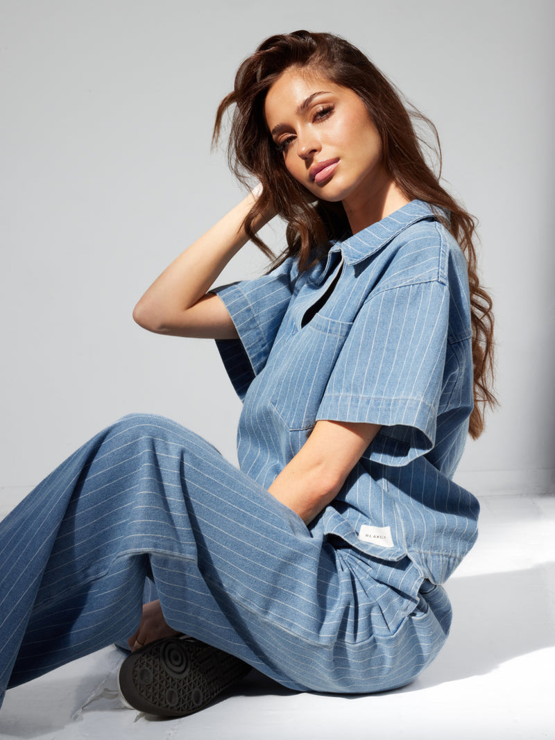 Tatum Pinstripe Jeans - Mittelblau