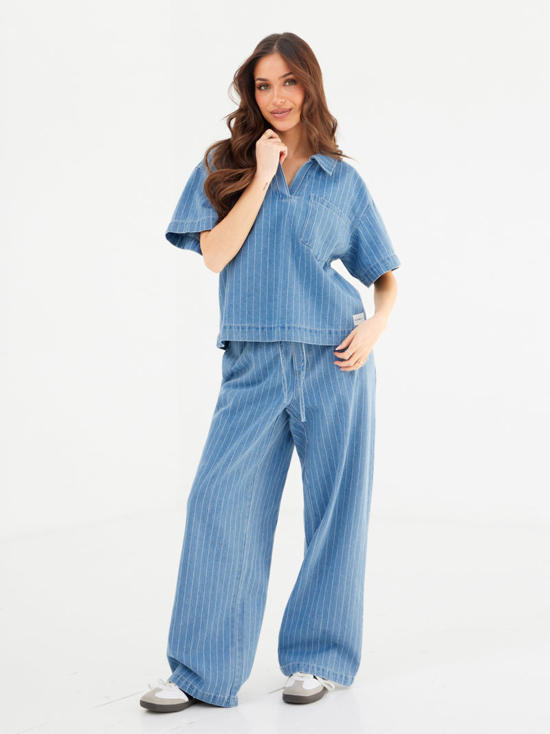 Tatum Pinstripe Jeans - Mittelblau