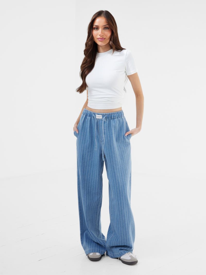 Tatum Pinstripe Jeans - Mittelblau