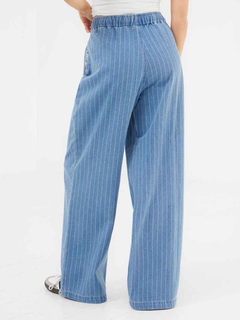 Tatum Pinstripe Jeans - Mittelblau