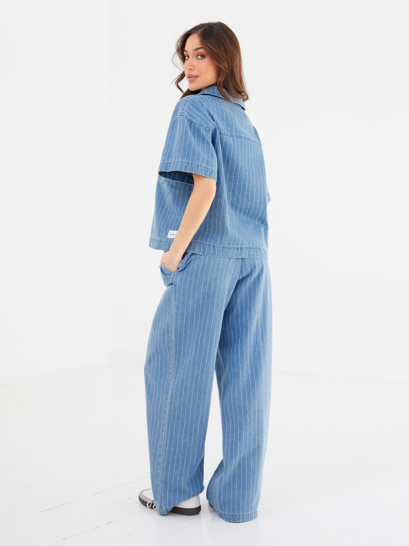 Tatum Pinstripe Jeans - Mittelblau