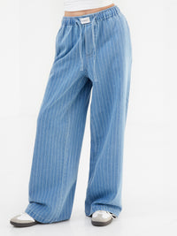 Tatum Pinstripe Jeans - Mittelblau