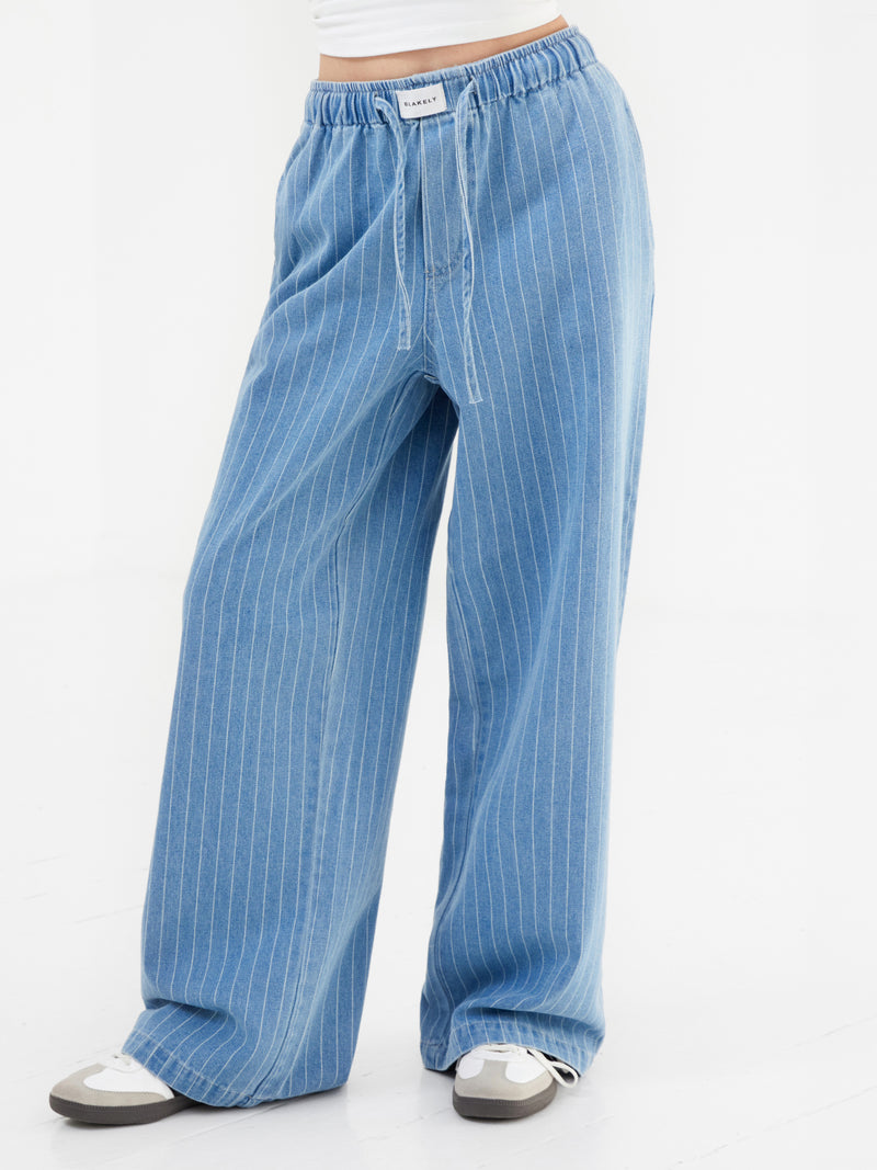 Tatum Pinstripe Jeans - Mittelblau